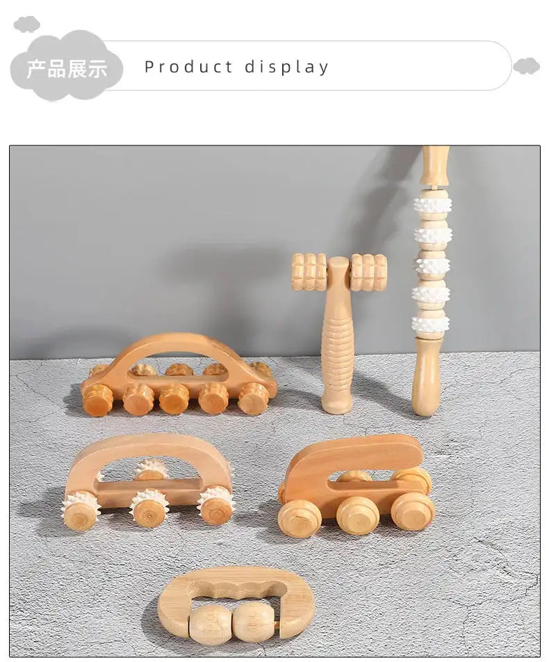 Wooden Manual Massage Roller Tool – Deep Tissue Muscle Massager for Neck, Back, and Legs
