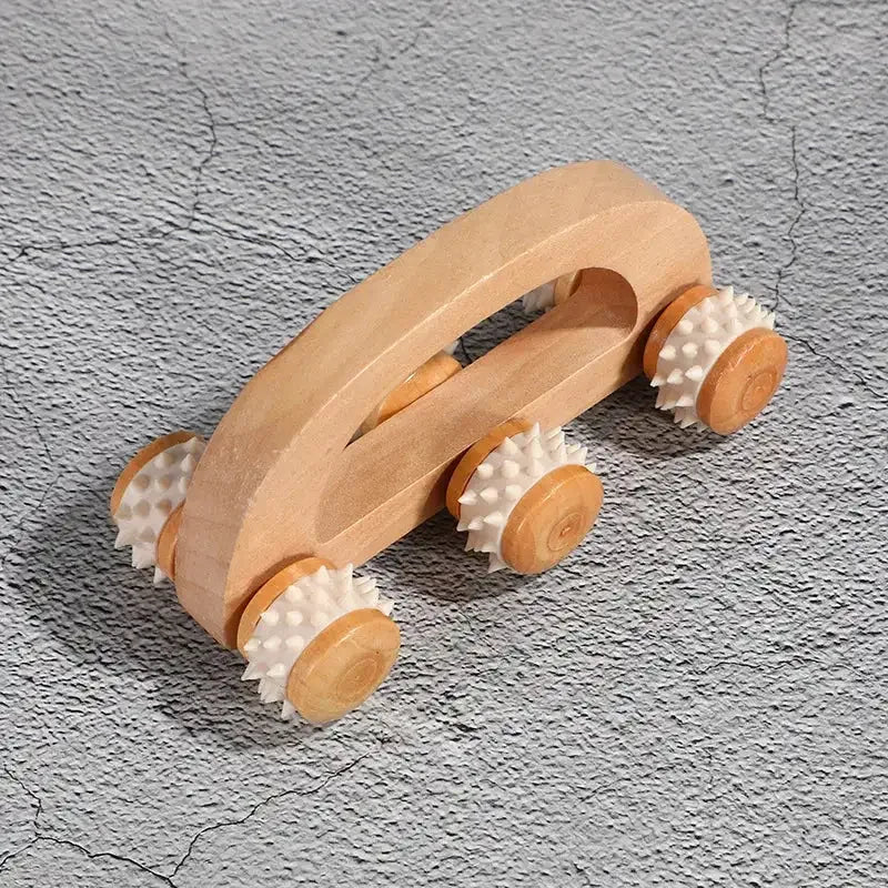 Wooden Manual Massage Roller Tool – Deep Tissue Muscle Massager for Neck, Back, and Legs 6-Thorny Roller