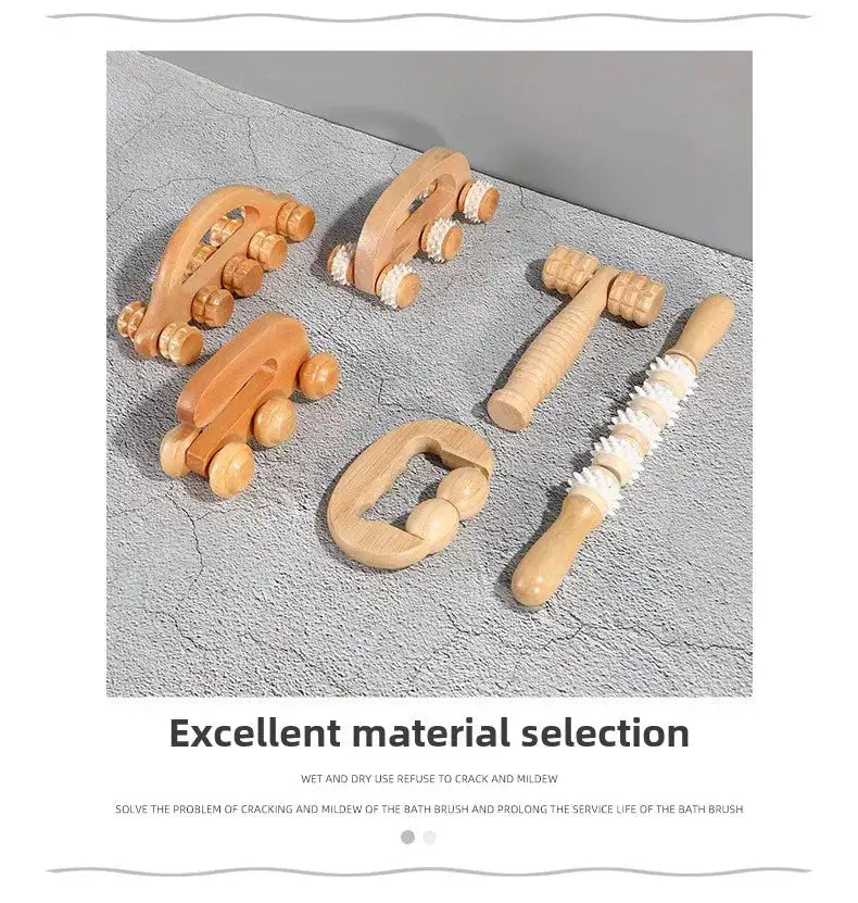 Wooden Manual Massage Roller Tool – Deep Tissue Muscle Massager for Neck, Back, and Legs