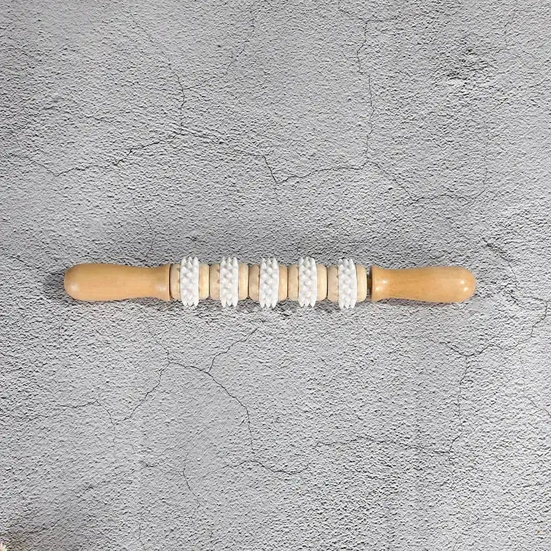 Wooden Manual Massage Roller Tool – Deep Tissue Muscle Massager for Neck, Back, and Legs 5-Thorny Roller