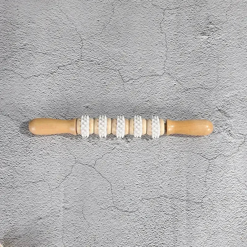 Wooden Manual Massage Roller Tool – Deep Tissue Muscle Massager for Neck, Back, and Legs 5-Thorny Roller