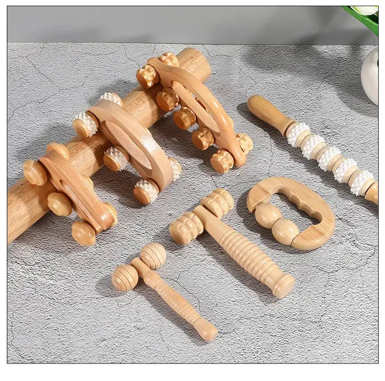 Wooden Manual Massage Roller Tool – Deep Tissue Muscle Massager for Neck, Back, and Legs