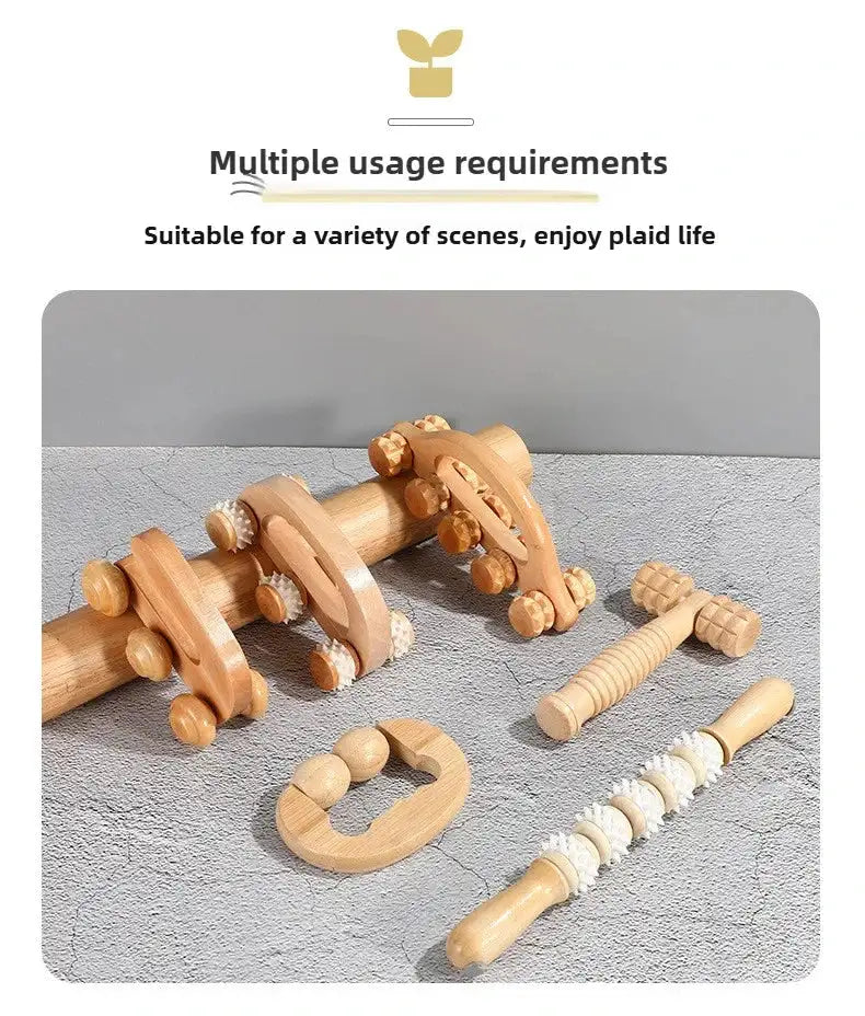 Wooden Manual Massage Roller Tool – Deep Tissue Muscle Massager for Neck, Back, and Legs