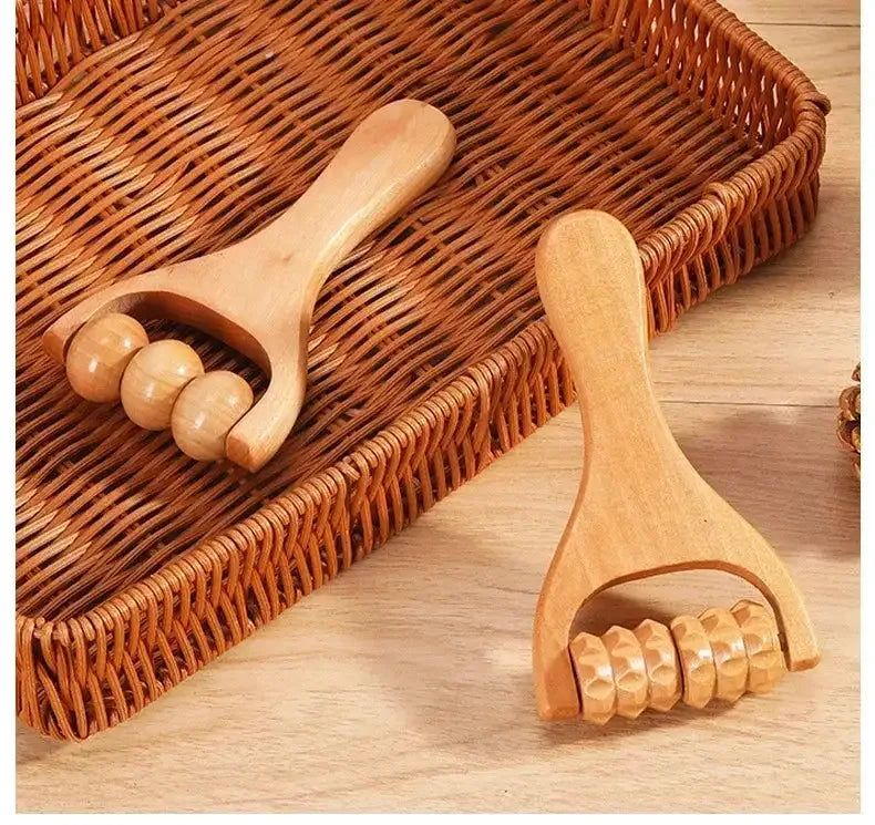 Wooden Manual Massage Roller Tool – Deep Tissue Muscle Massager for Neck, Back, and Legs