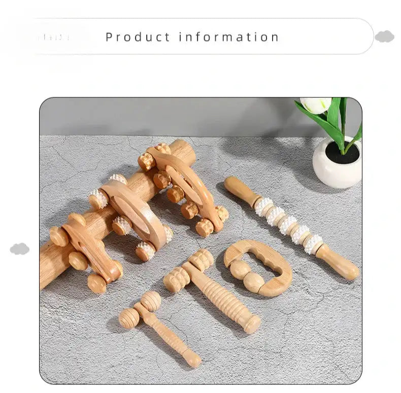 Wooden Manual Massage Roller Tool – Deep Tissue Muscle Massager for Neck, Back, and Legs