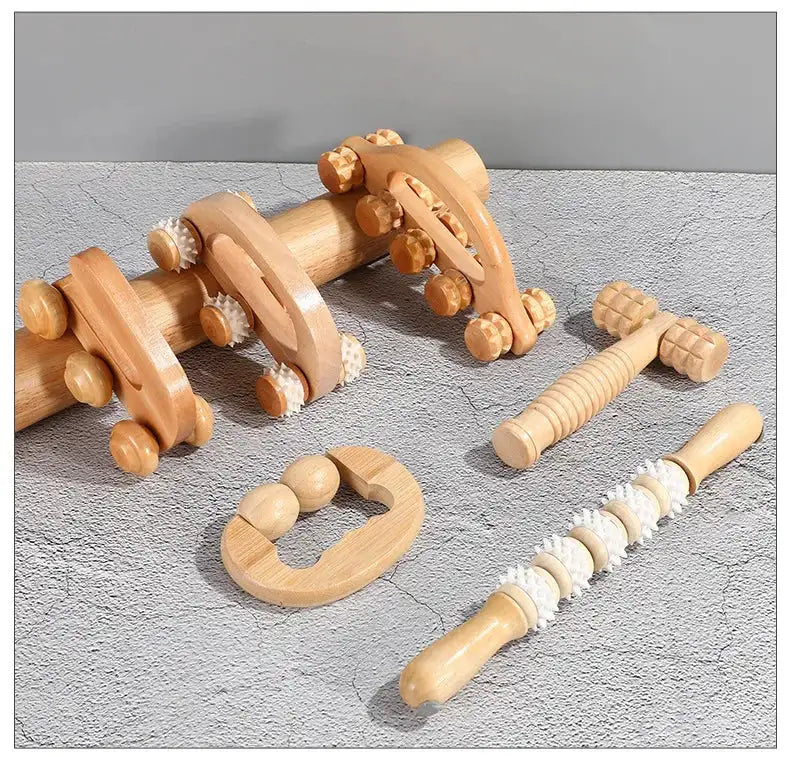 Wooden Manual Massage Roller Tool – Deep Tissue Muscle Massager for Neck, Back, and Legs