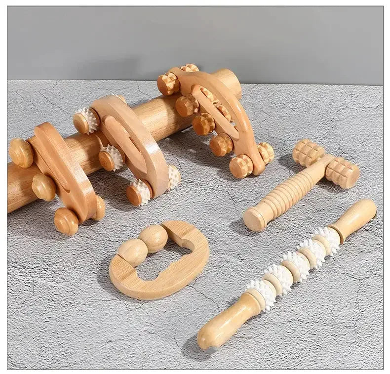 Wooden Manual Massage Roller Tool – Deep Tissue Muscle Massager for Neck, Back, and Legs