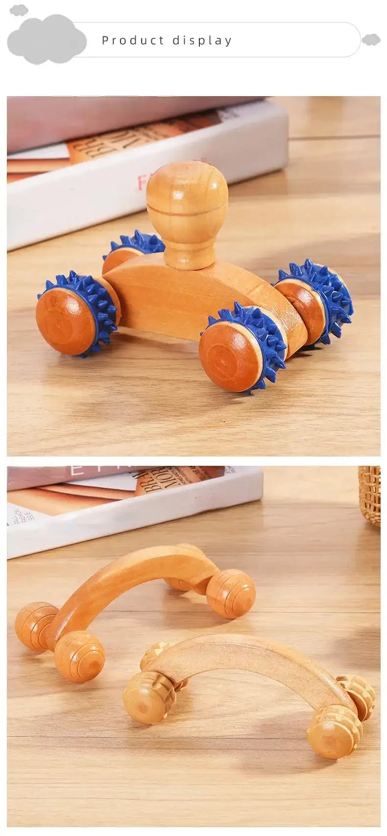 Wooden Manual Massage Roller Tool – Deep Tissue Muscle Massager for Neck, Back, and Legs