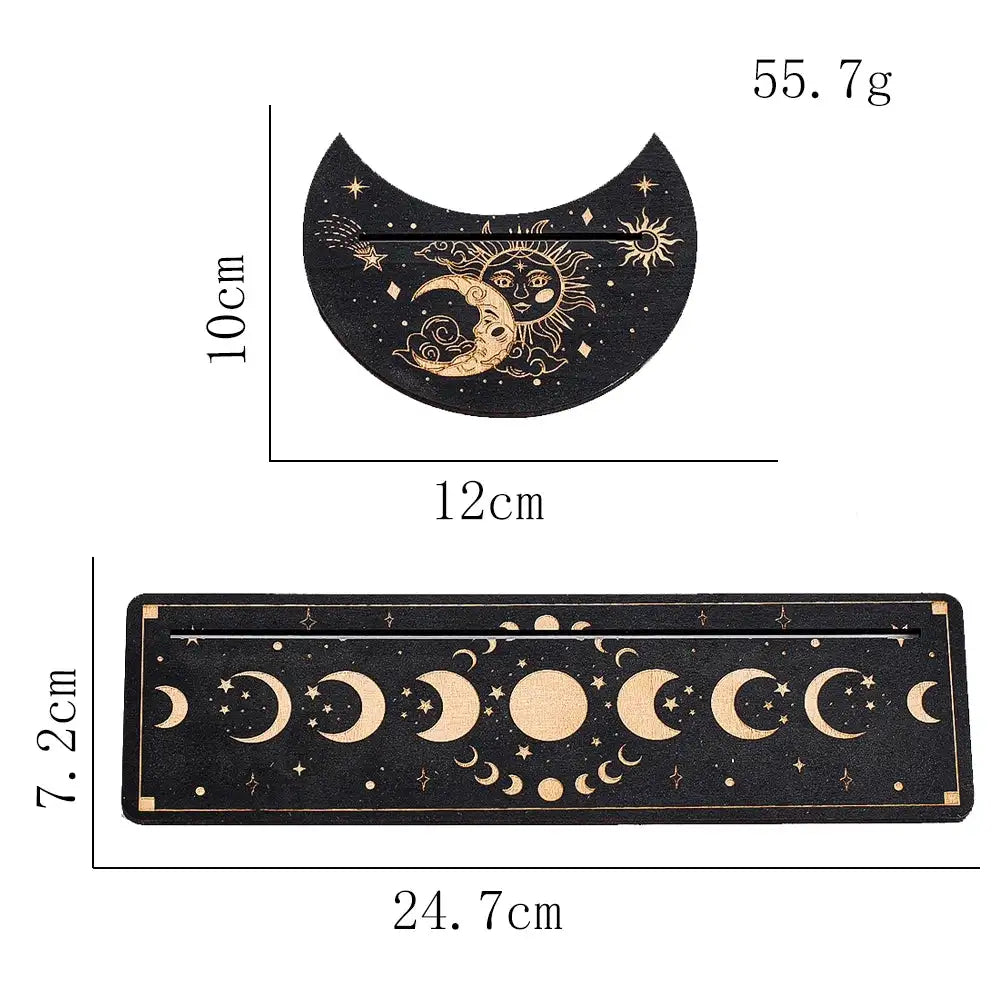 Wooden Tarot Card Stand Set – Sun & Moon Phase Altar Display Holders for Tarot, Oracle Cards, and Spiritual Decor