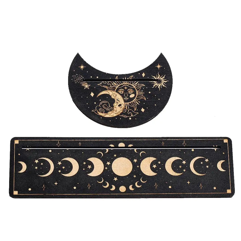 Wooden Tarot Card Stand Set – Sun & Moon Phase Altar Display Holders for Tarot, Oracle Cards, and Spiritual Decor