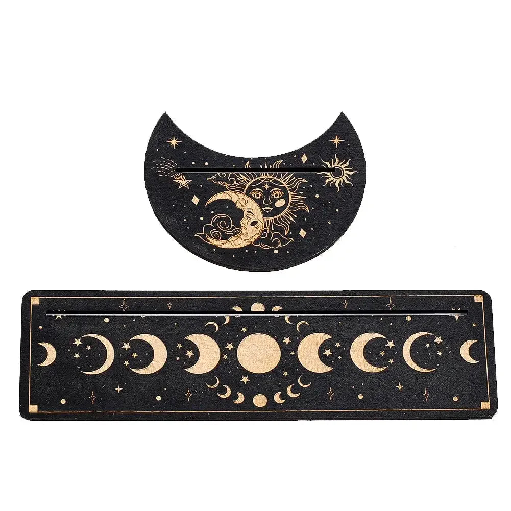 Wooden Tarot Card Stand Set – Sun & Moon Phase Altar Display Holders for Tarot, Oracle Cards, and Spiritual Decor