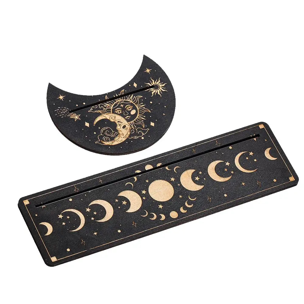 Wooden Tarot Card Stand Set – Sun & Moon Phase Altar Display Holders for Tarot, Oracle Cards, and Spiritual Decor