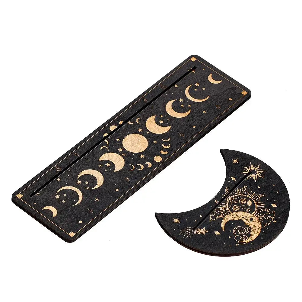 Wooden Tarot Card Stand Set – Sun & Moon Phase Altar Display Holders for Tarot, Oracle Cards, and Spiritual Decor
