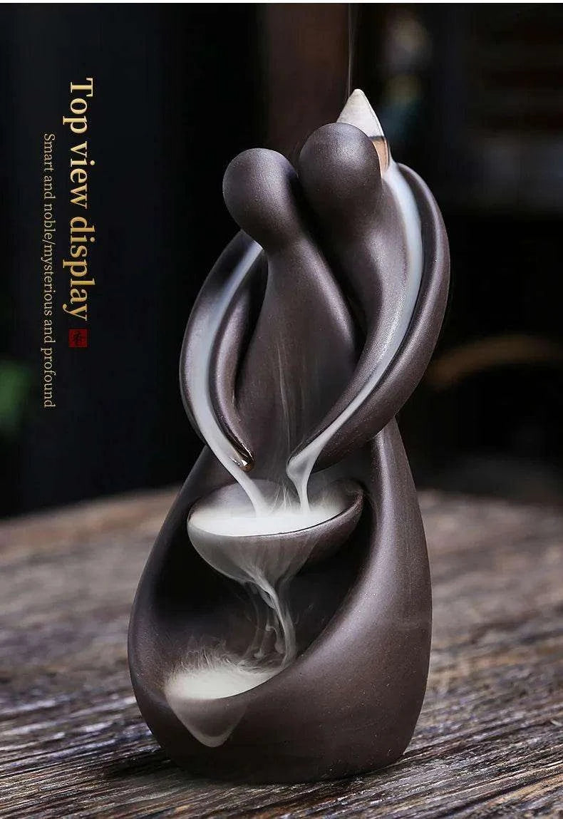 YiXing Lover Backflow Incense Burner - Romantic Ceramic Incense Holder for Home, Gifts & Meditation Spaces