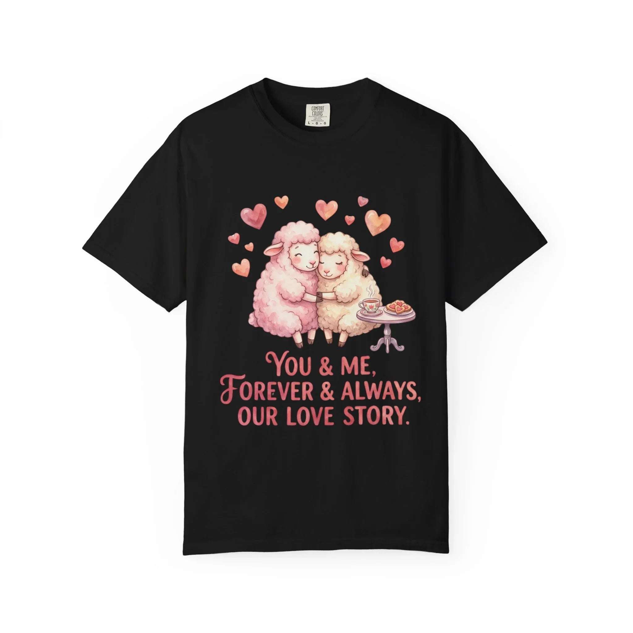 You and Me Forever Always Our Love Story T-Shirt | Cute Sheep Couple Tee | Cozy Valentine Gift | Vintage Soft Romantic Shirt Black