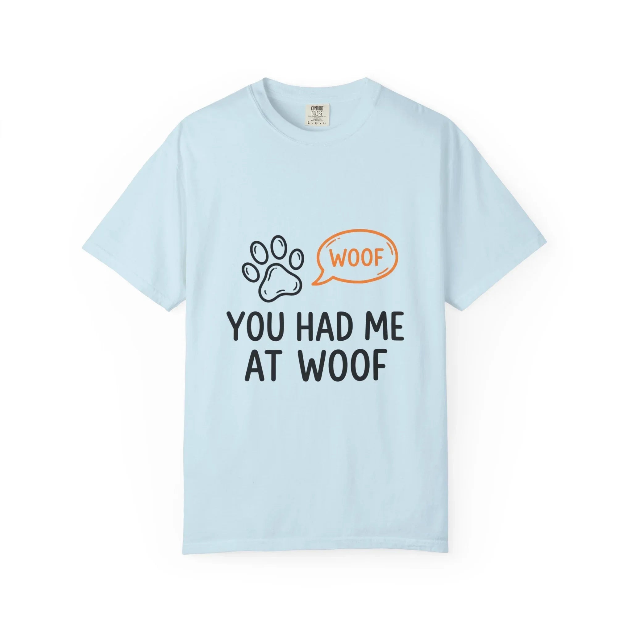 You Had Me At Woof Shirt, Dog Lover T-Shirt, Cute Paw Print Tee, Funny Dog Pun, Dog Mom Gift, Dog Dad Gift Chambray