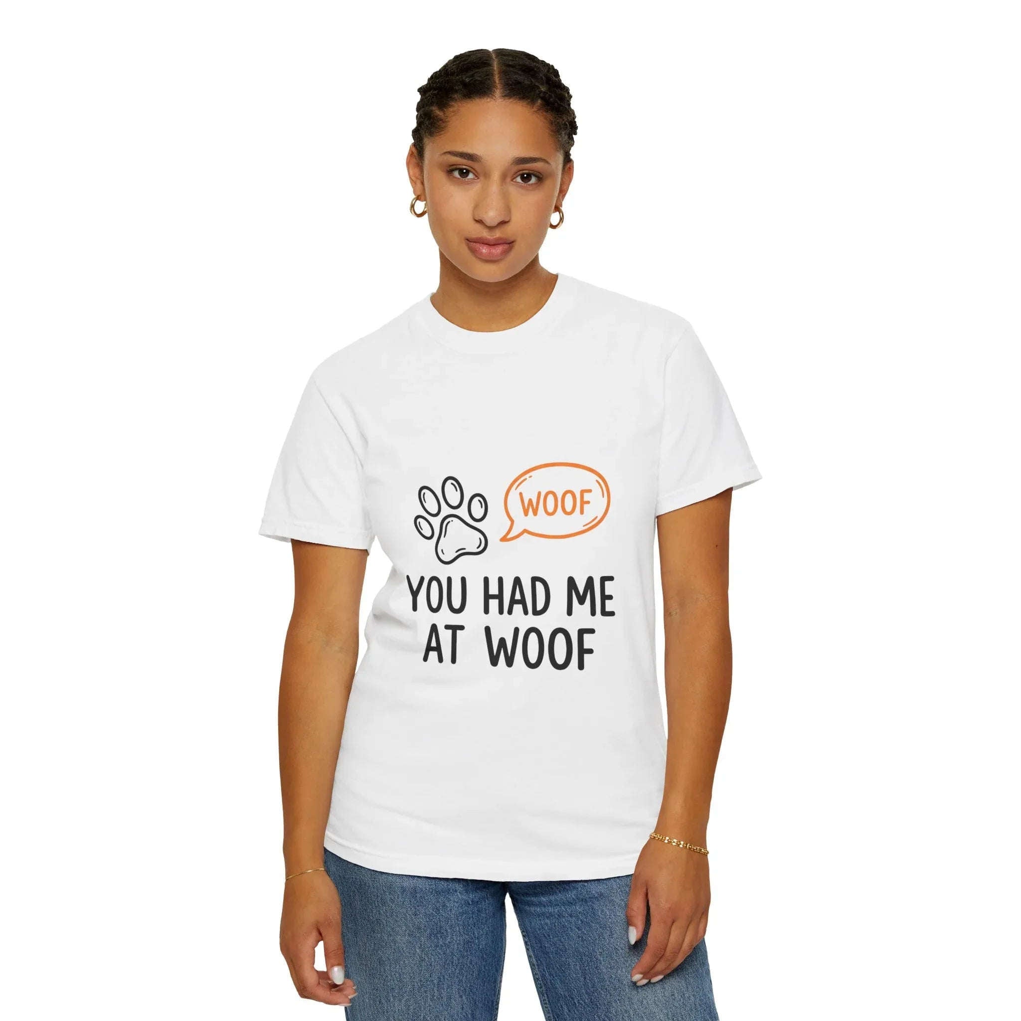 You Had Me At Woof Shirt, Dog Lover T-Shirt, Cute Paw Print Tee, Funny Dog Pun, Dog Mom Gift, Dog Dad Gift