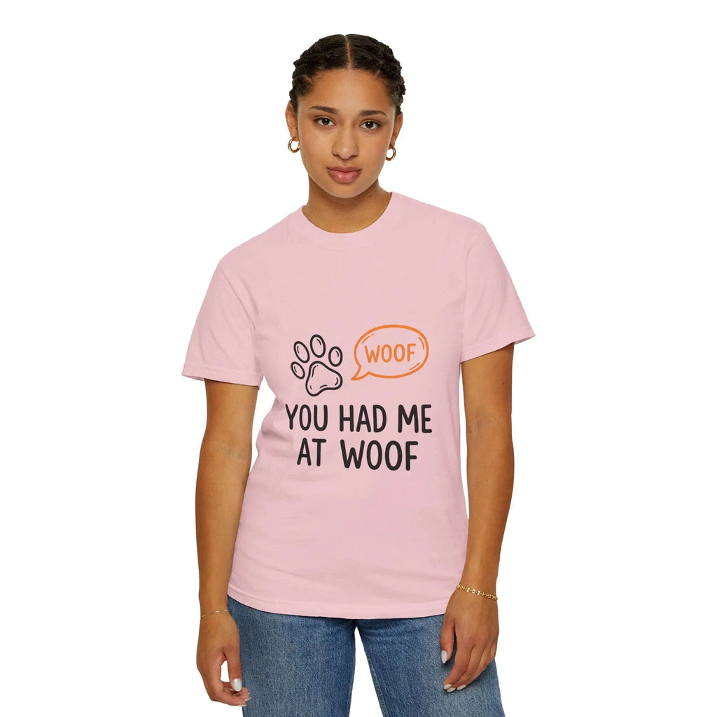 You Had Me At Woof Shirt, Dog Lover T-Shirt, Cute Paw Print Tee, Funny Dog Pun, Dog Mom Gift, Dog Dad Gift