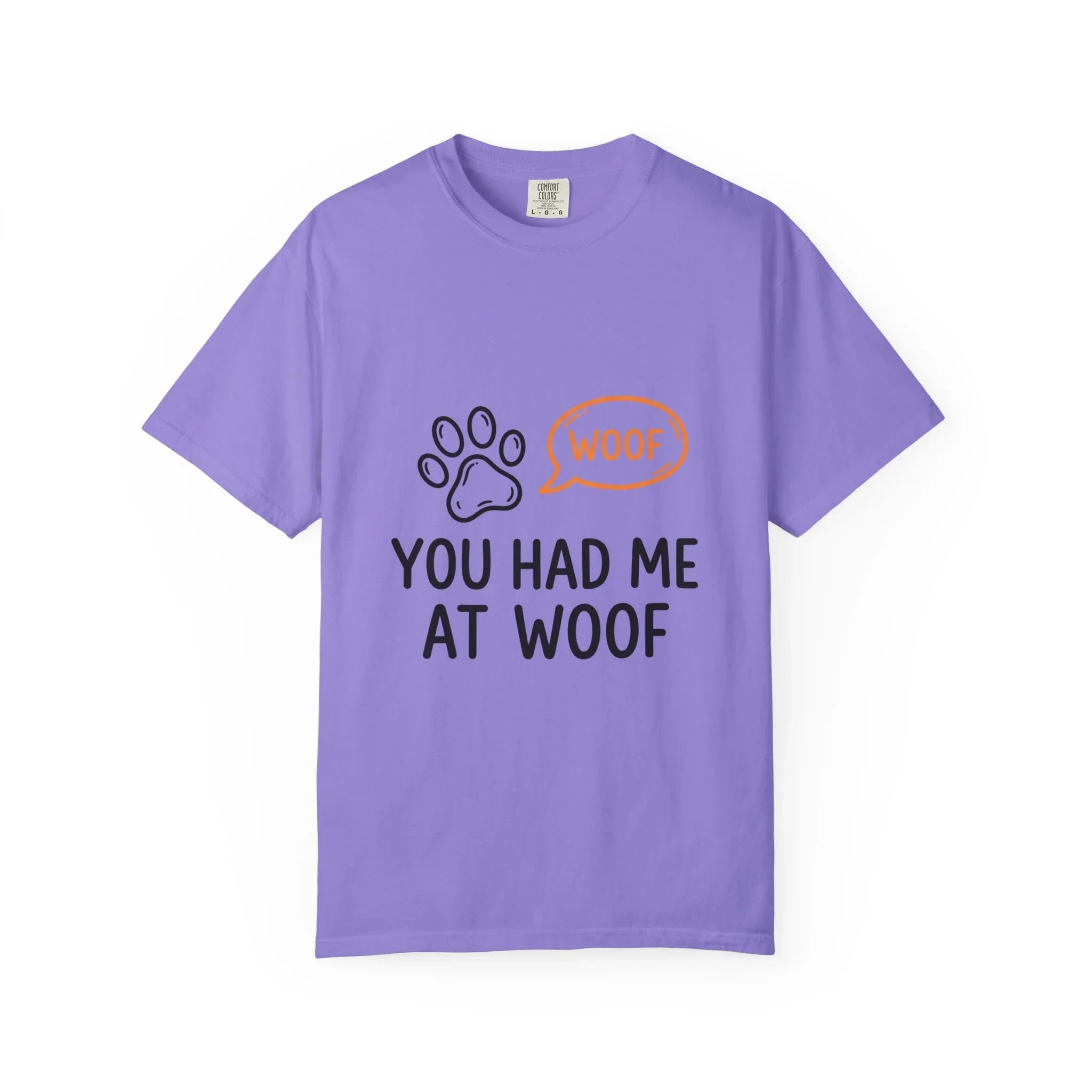 You Had Me At Woof Shirt, Dog Lover T-Shirt, Cute Paw Print Tee, Funny Dog Pun, Dog Mom Gift, Dog Dad Gift Violet