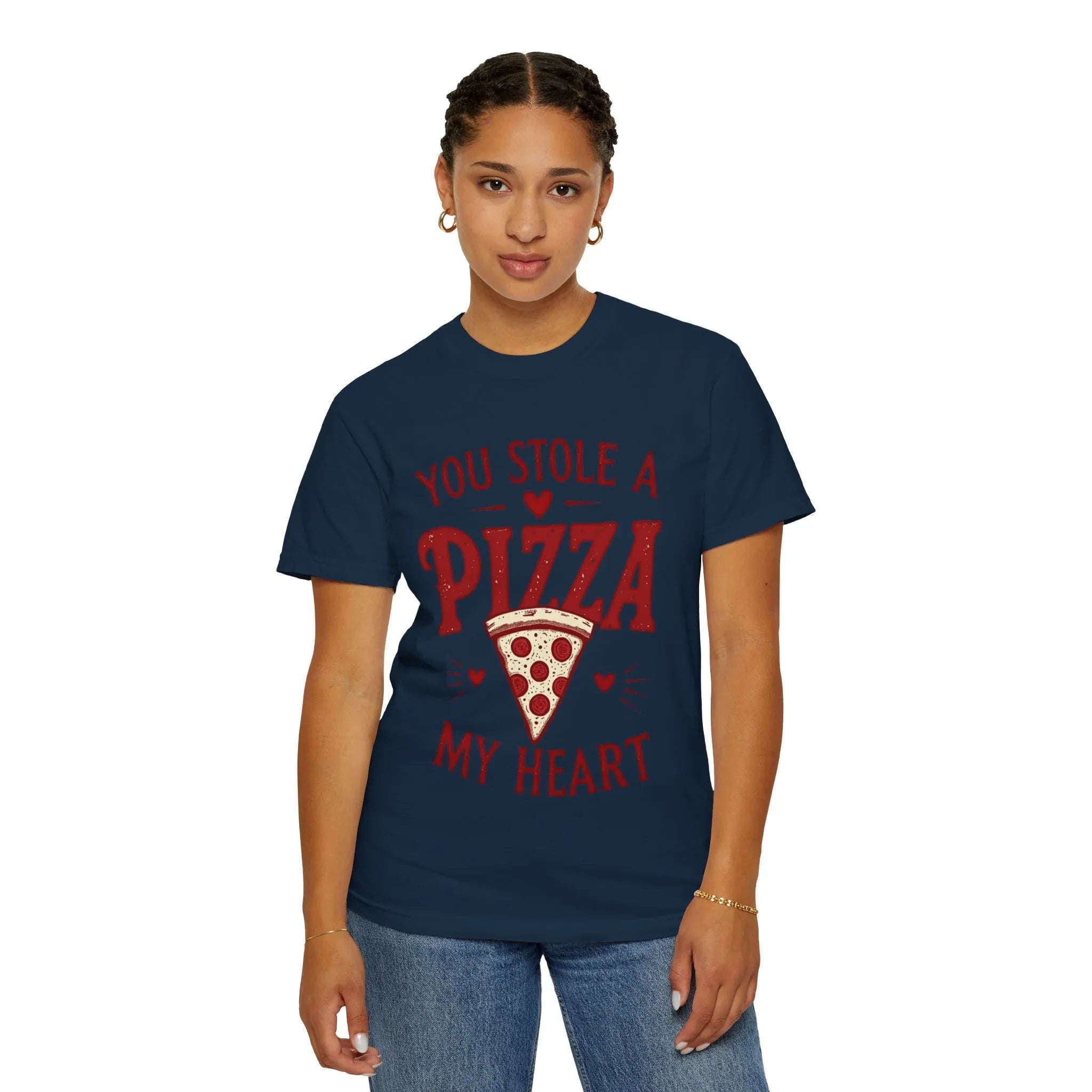 You Stole a Pizza My Heart Shirt, Funny Pizza Pun T-Shirt, Cute Foodie Valentine Tee, Pizza Lover Gift, Couples Date Night True Navy