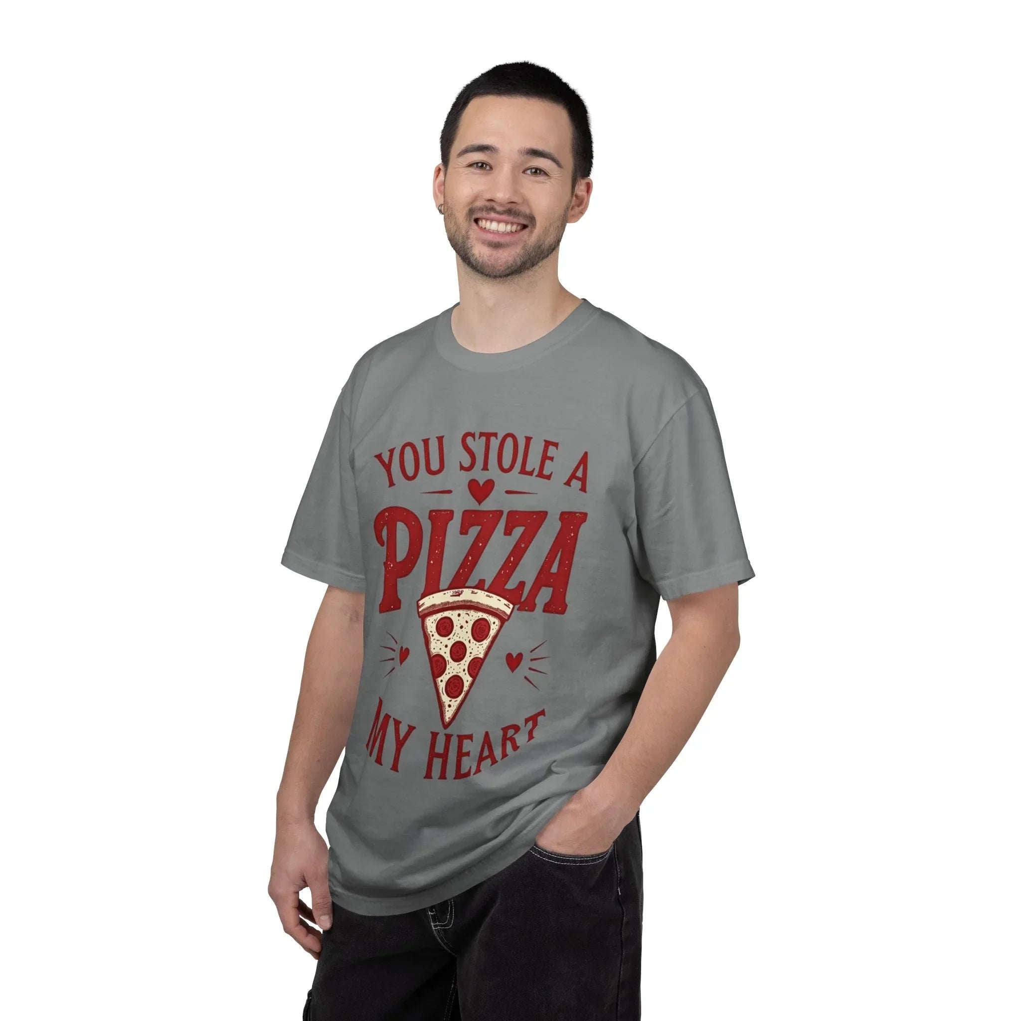 You Stole a Pizza My Heart Shirt, Funny Pizza Pun T-Shirt, Cute Foodie Valentine Tee, Pizza Lover Gift, Couples Date Night Grey