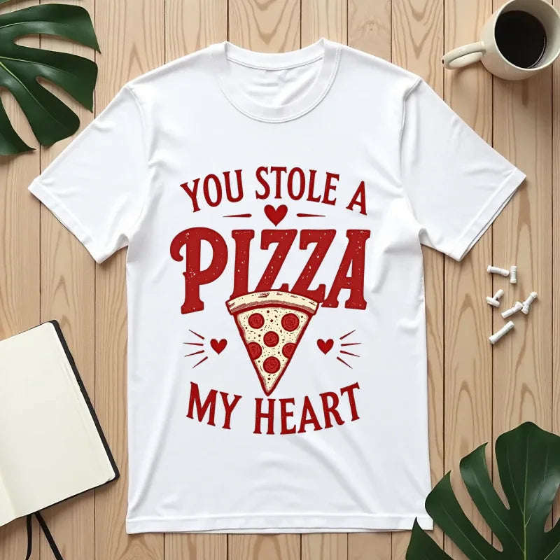 You Stole a Pizza My Heart Shirt, Funny Pizza Pun T-Shirt, Cute Foodie Valentine Tee, Pizza Lover Gift, Couples Date Night White