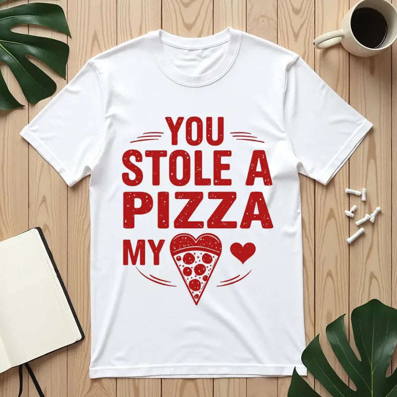 You Stole a Pizza My Heart Shirt, Funny Pizza Pun Tee, Cute Foodie Valentine T-Shirt, Pizza Lover Gift, Couples Date Night White