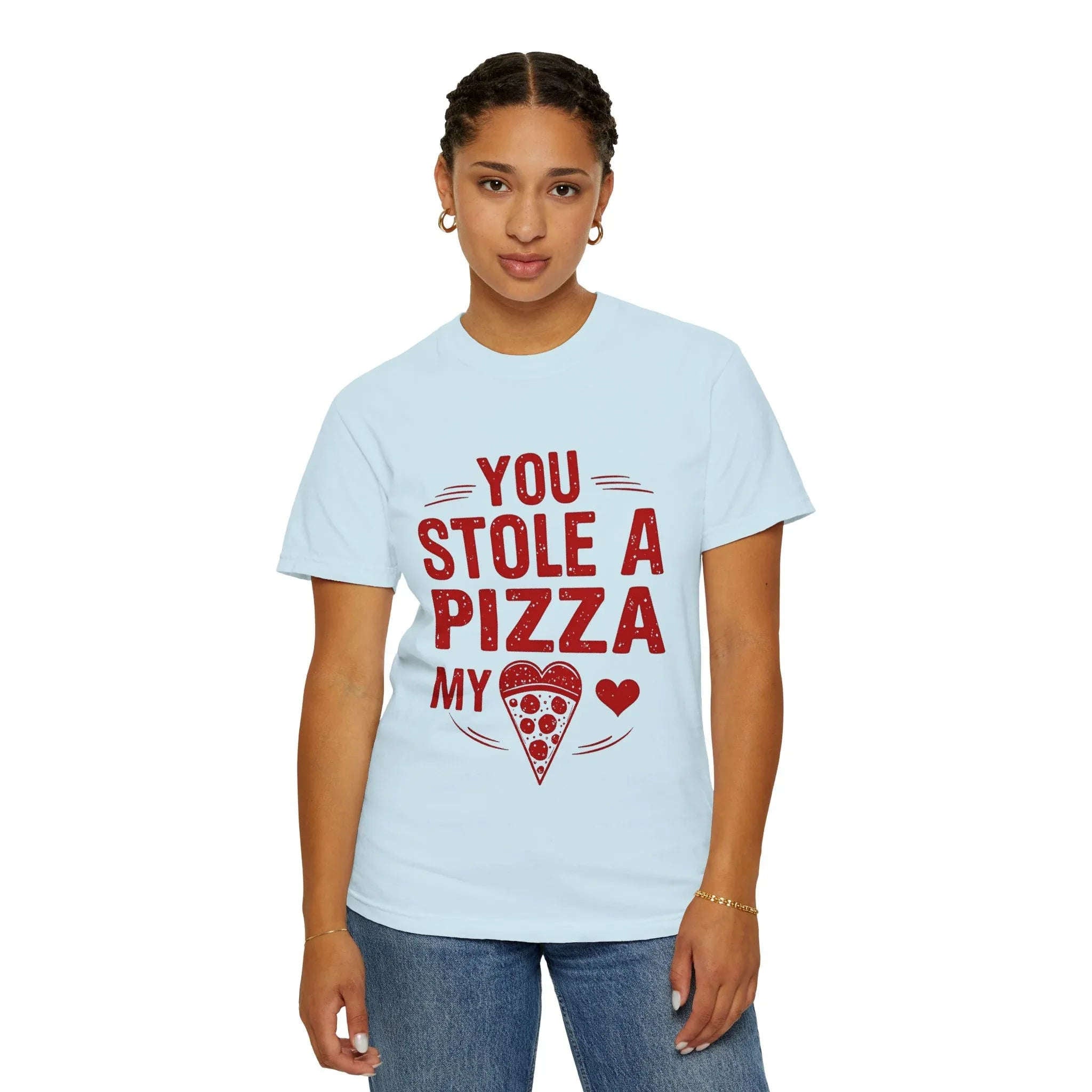 You Stole a Pizza My Heart Shirt, Funny Pizza Pun Tee, Cute Foodie Valentine T-Shirt, Pizza Lover Gift, Couples Date Night Chambray