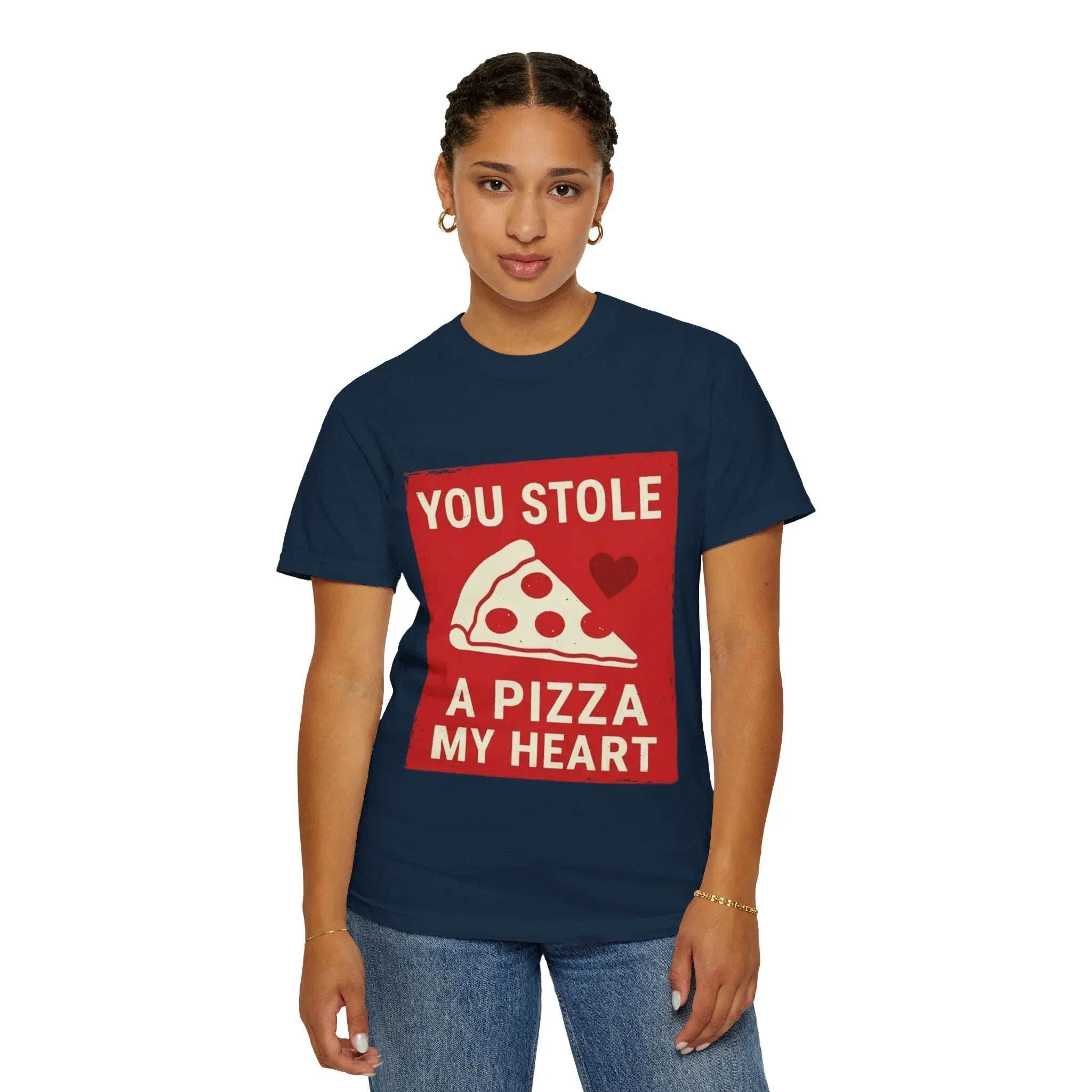 You Stole a Pizza My Heart Shirt, Funny Pizza Pun Tee, Cute Valentine Food T-Shirt, Pizza Lover Gift, Couples Date Night True Navy