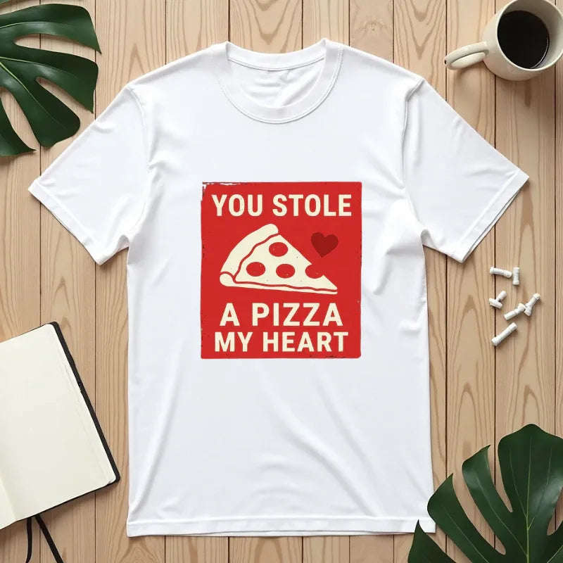 You Stole a Pizza My Heart Shirt, Funny Pizza Pun Tee, Cute Valentine Food T-Shirt, Pizza Lover Gift, Couples Date Night White