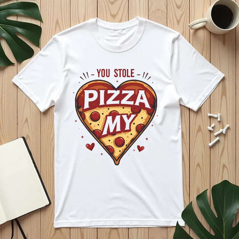 You Stole My Pizza Shirt, Pizza Heart Tee, Cute Food Pun T-Shirt, Funny Valentine Gift, Pizza Lover Couples Date Night White