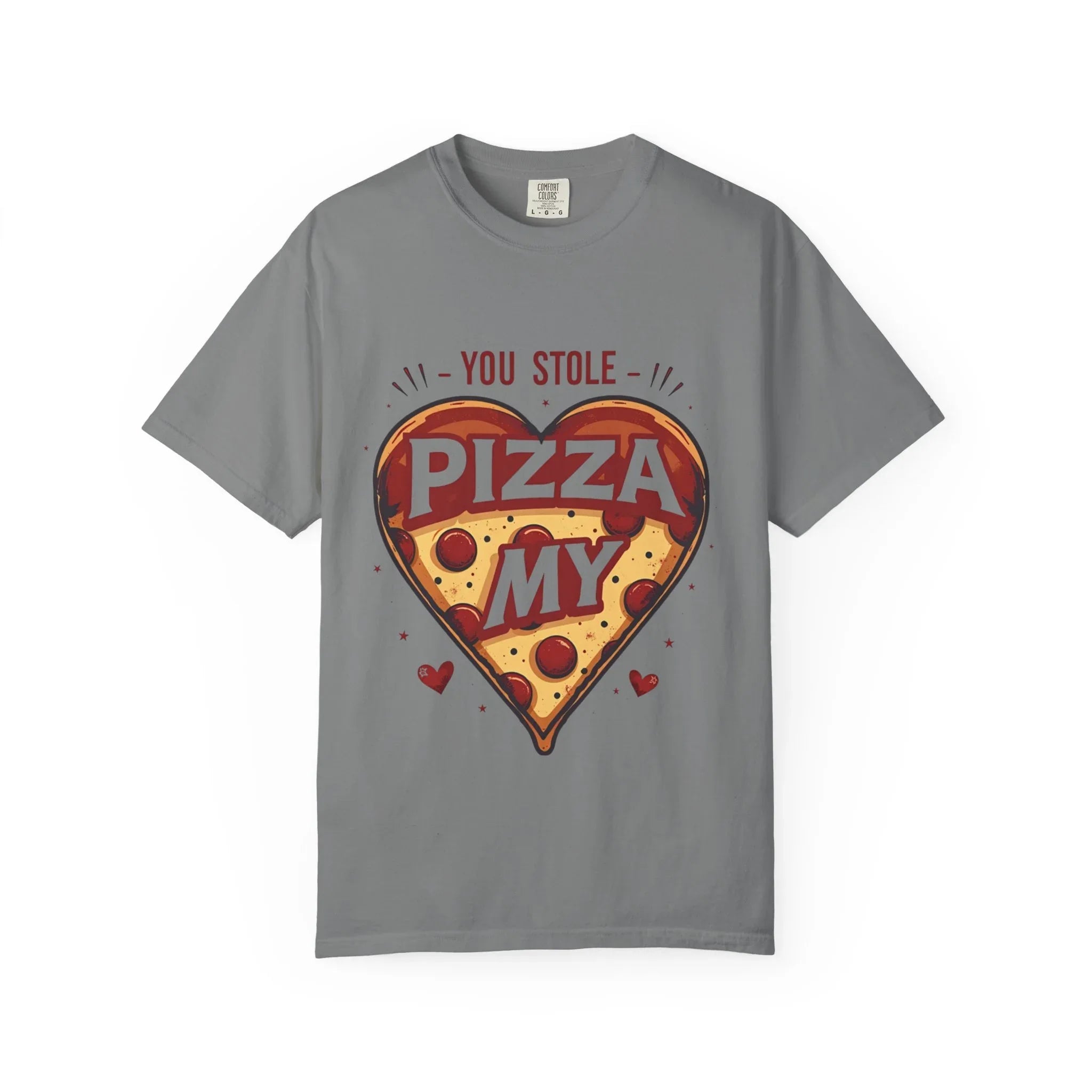 You Stole My Pizza Shirt, Pizza Heart Tee, Cute Food Pun T-Shirt, Funny Valentine Gift, Pizza Lover Couples Date Night Grey