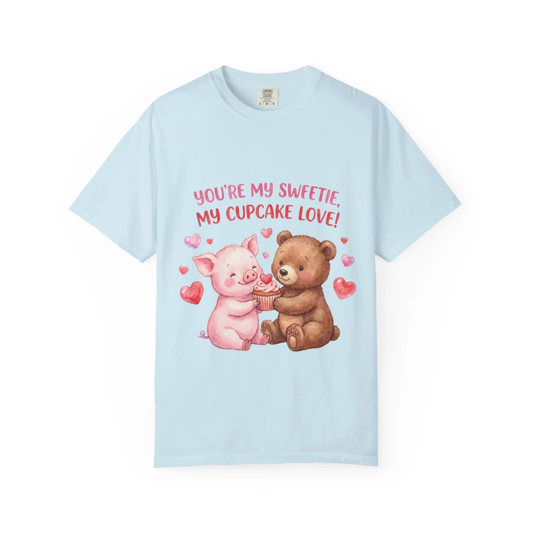 Youre My Sweetie My Cupcake Love T Shirt Cute Pig Bear Hearts Watercolor Cozy Vintage Aesthetic Gift Animal Lovers Soft Cotton Romantic Tee Chambray
