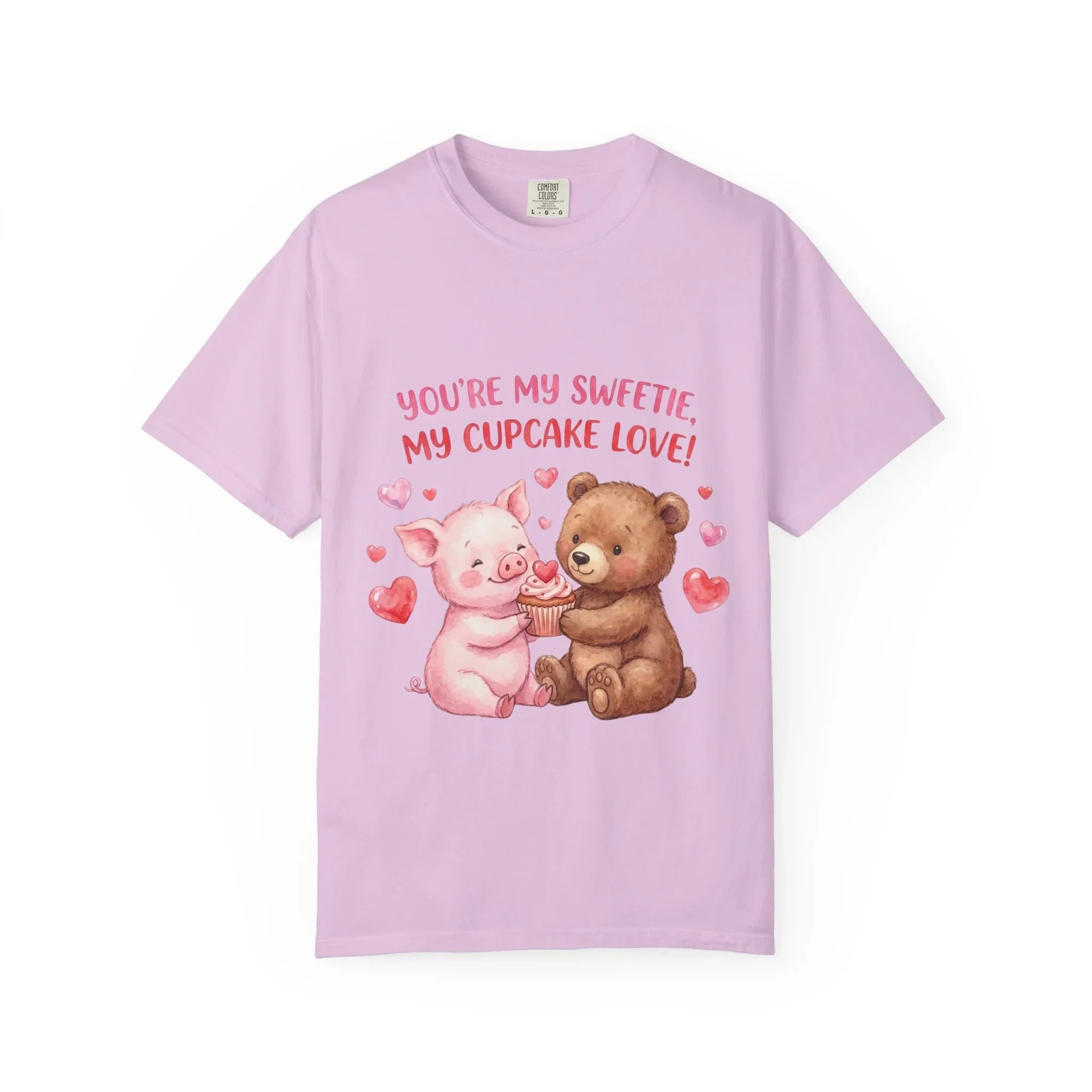 Youre My Sweetie My Cupcake Love T Shirt Cute Pig Bear Hearts Watercolor Cozy Vintage Aesthetic Gift Animal Lovers Soft Cotton Romantic Tee Orchid