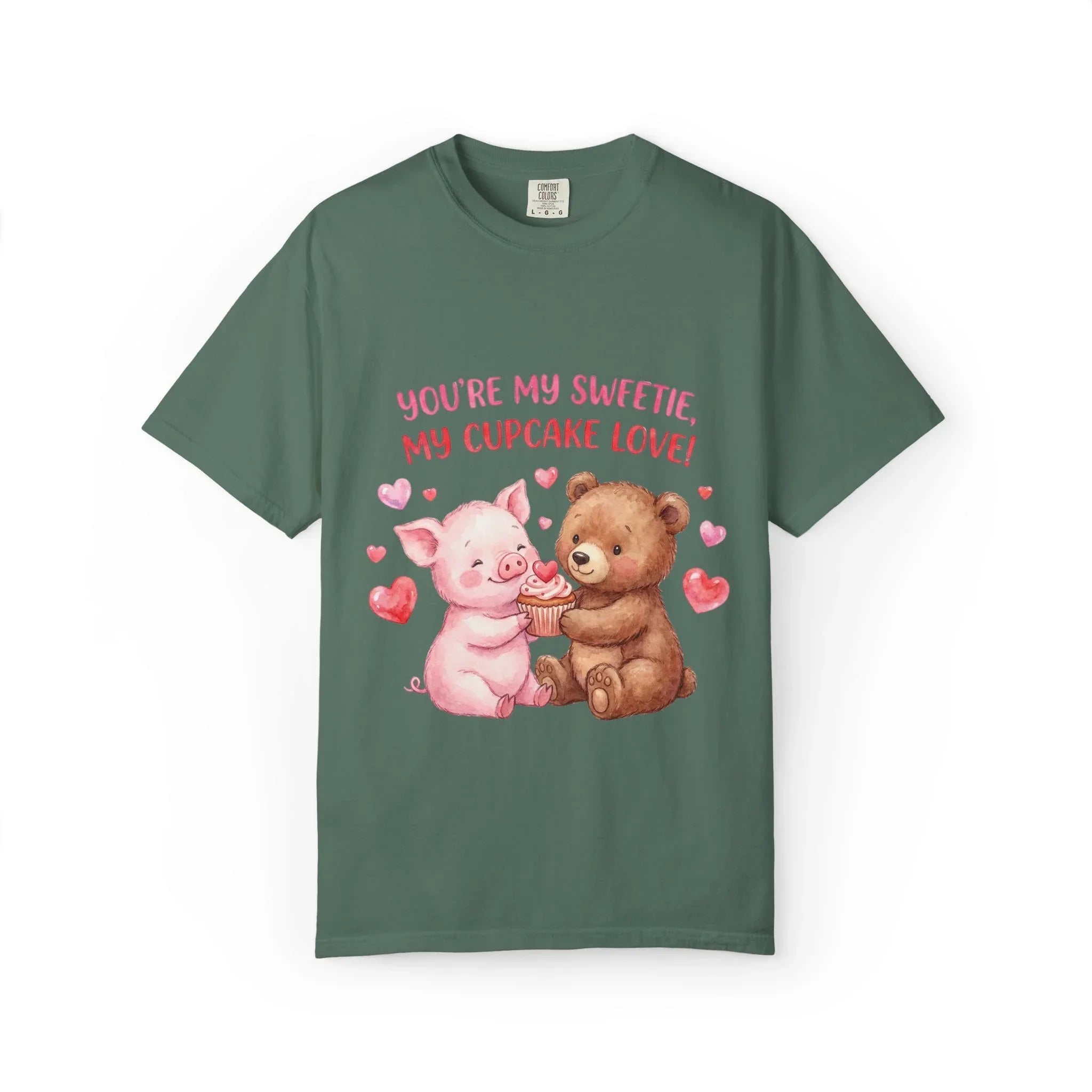 Youre My Sweetie My Cupcake Love T Shirt Cute Pig Bear Hearts Watercolor Cozy Vintage Aesthetic Gift Animal Lovers Soft Cotton Romantic Tee Blue Spruce