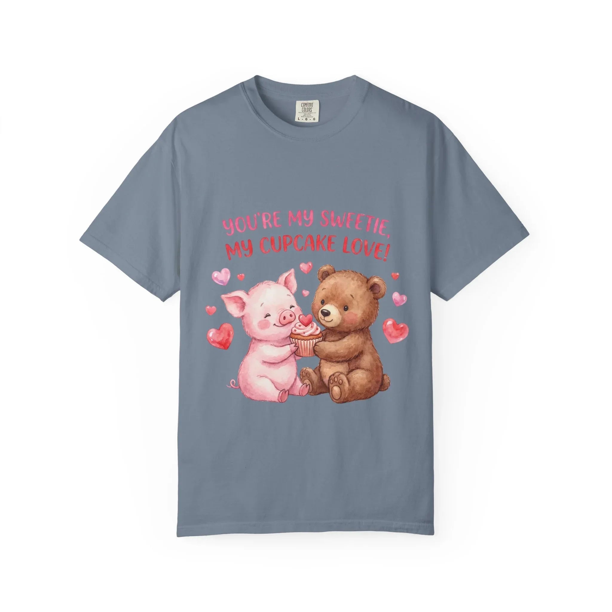 Youre My Sweetie My Cupcake Love T Shirt Cute Pig Bear Hearts Watercolor Cozy Vintage Aesthetic Gift Animal Lovers Soft Cotton Romantic Tee Blue Jean