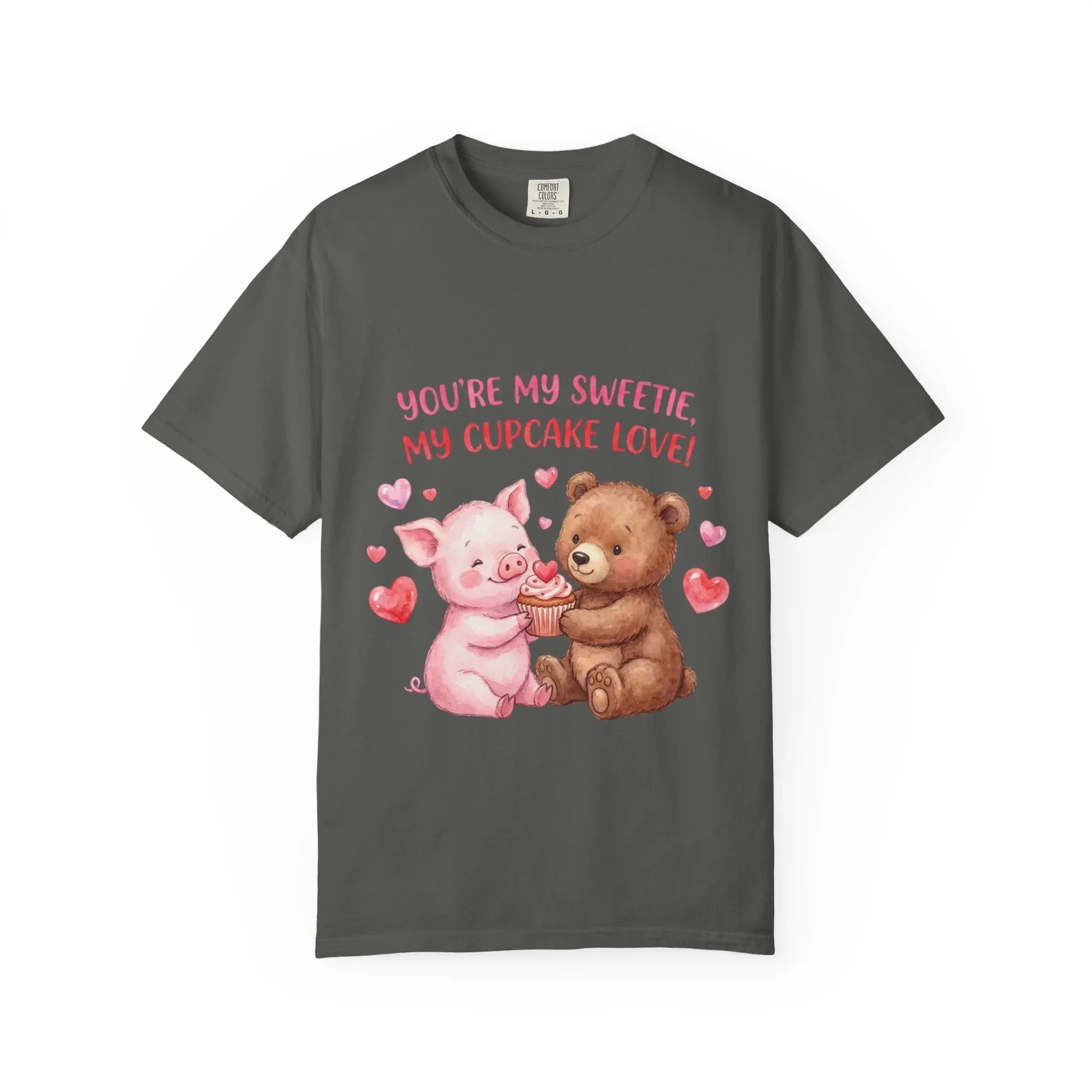 Youre My Sweetie My Cupcake Love T Shirt Cute Pig Bear Hearts Watercolor Cozy Vintage Aesthetic Gift Animal Lovers Soft Cotton Romantic Tee Pepper