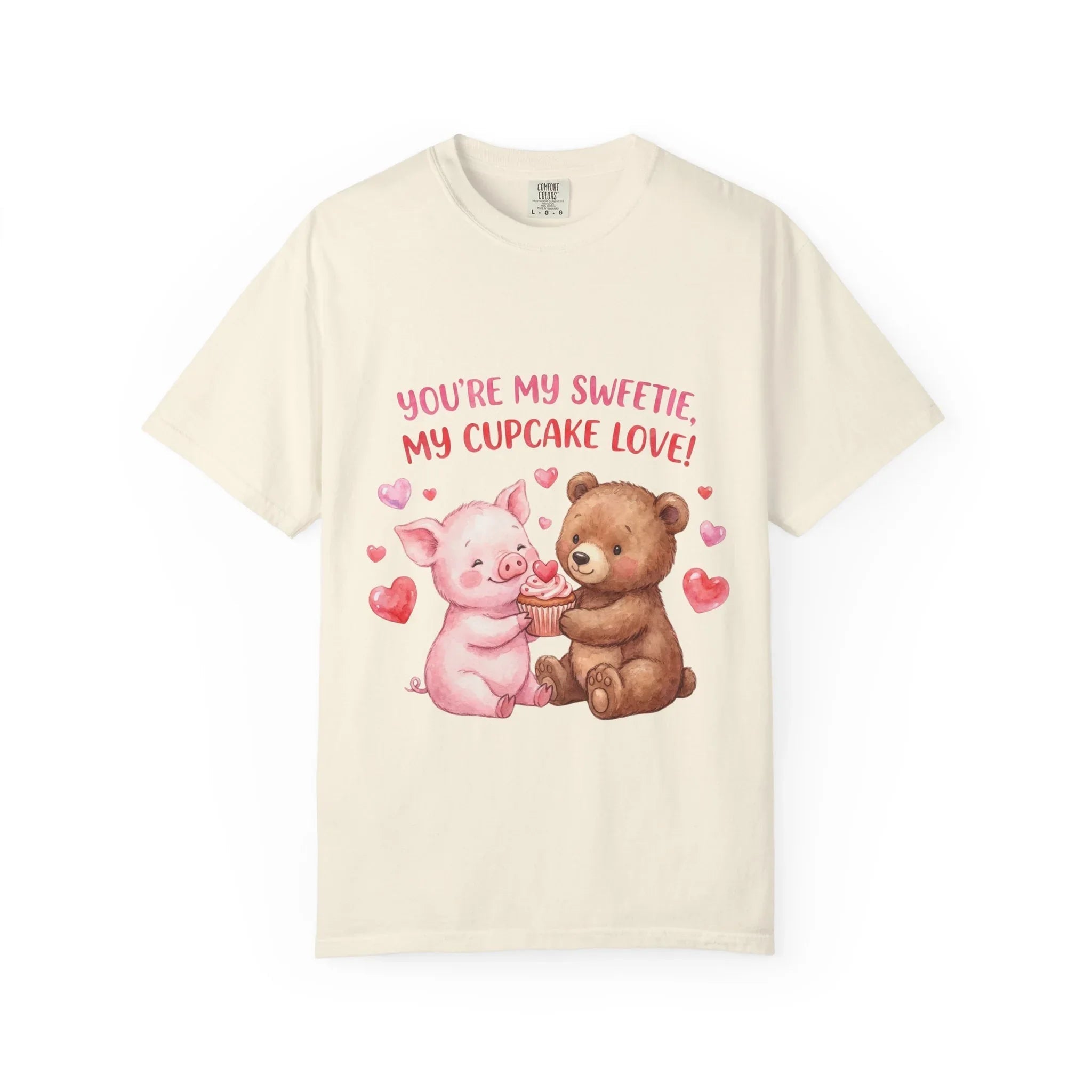 Youre My Sweetie My Cupcake Love T Shirt Cute Pig Bear Hearts Watercolor Cozy Vintage Aesthetic Gift Animal Lovers Soft Cotton Romantic Tee Ivory