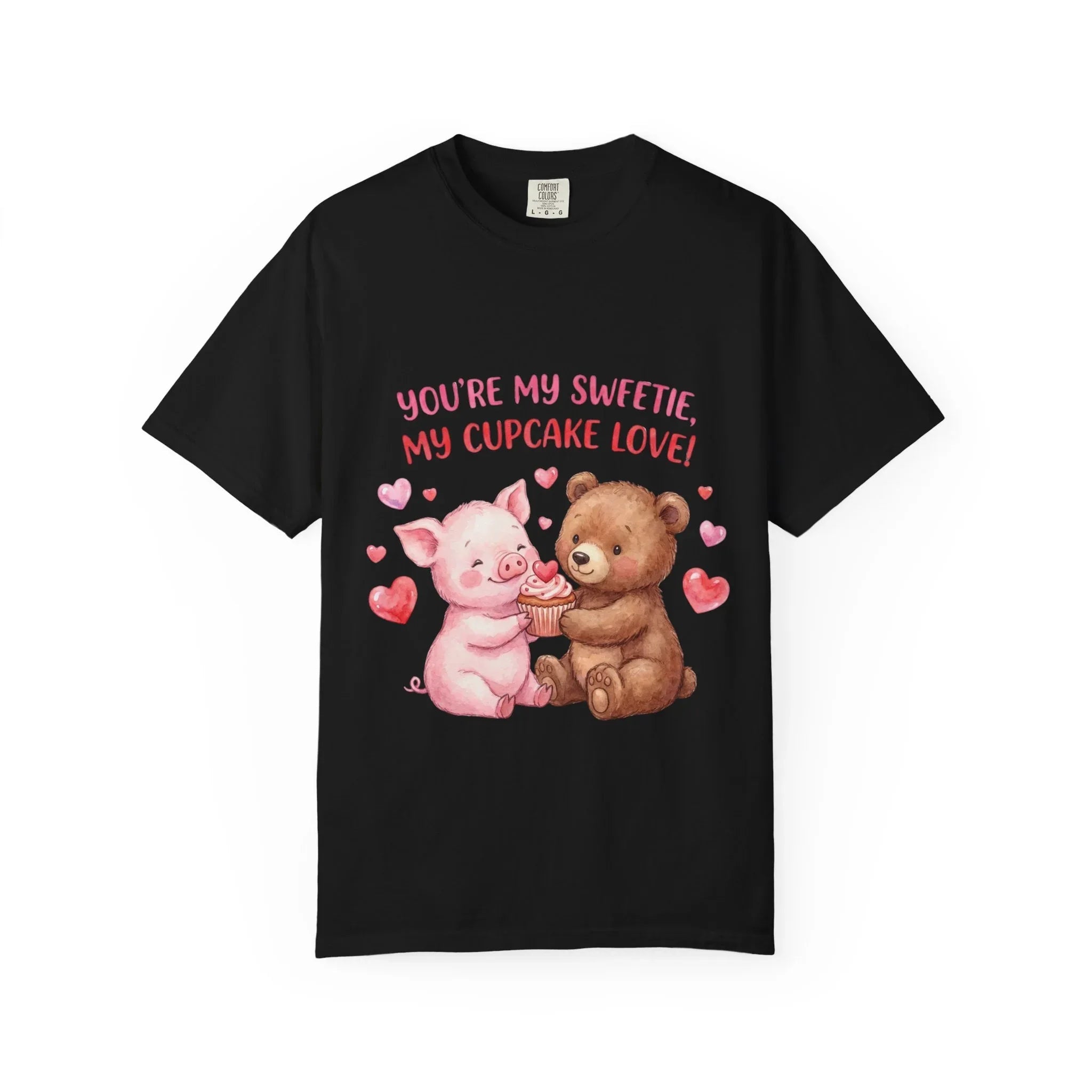 Youre My Sweetie My Cupcake Love T Shirt Cute Pig Bear Hearts Watercolor Cozy Vintage Aesthetic Gift Animal Lovers Soft Cotton Romantic Tee Black
