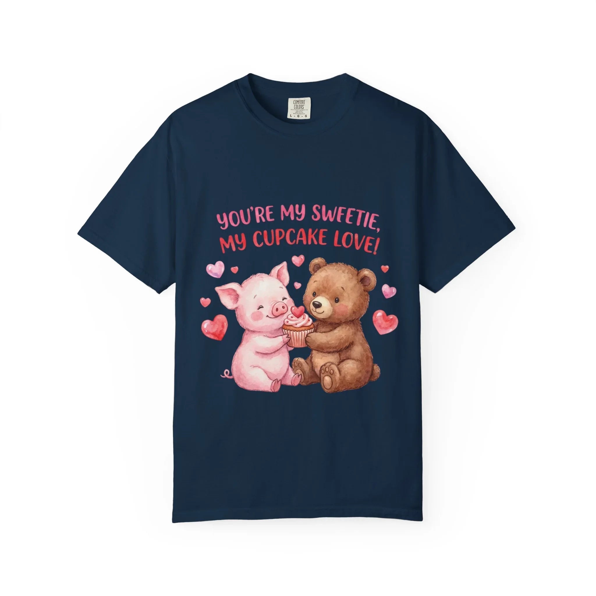 Youre My Sweetie My Cupcake Love T Shirt Cute Pig Bear Hearts Watercolor Cozy Vintage Aesthetic Gift Animal Lovers Soft Cotton Romantic Tee True Navy
