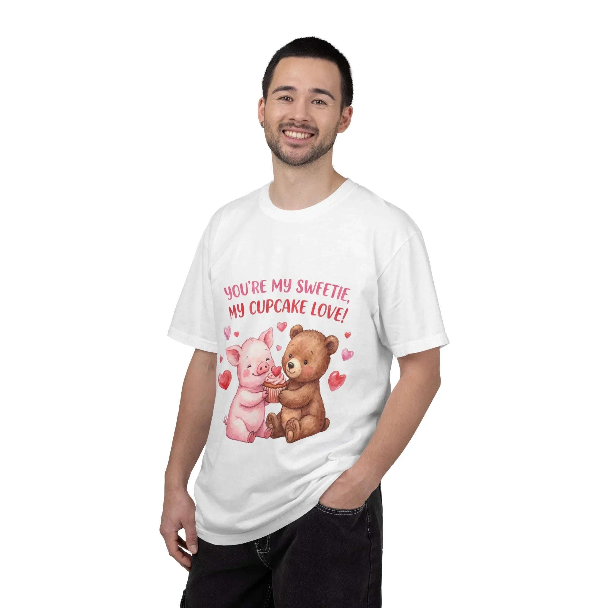 Youre My Sweetie My Cupcake Love T Shirt Cute Pig Bear Hearts Watercolor Cozy Vintage Aesthetic Gift Animal Lovers Soft Cotton Romantic Tee
