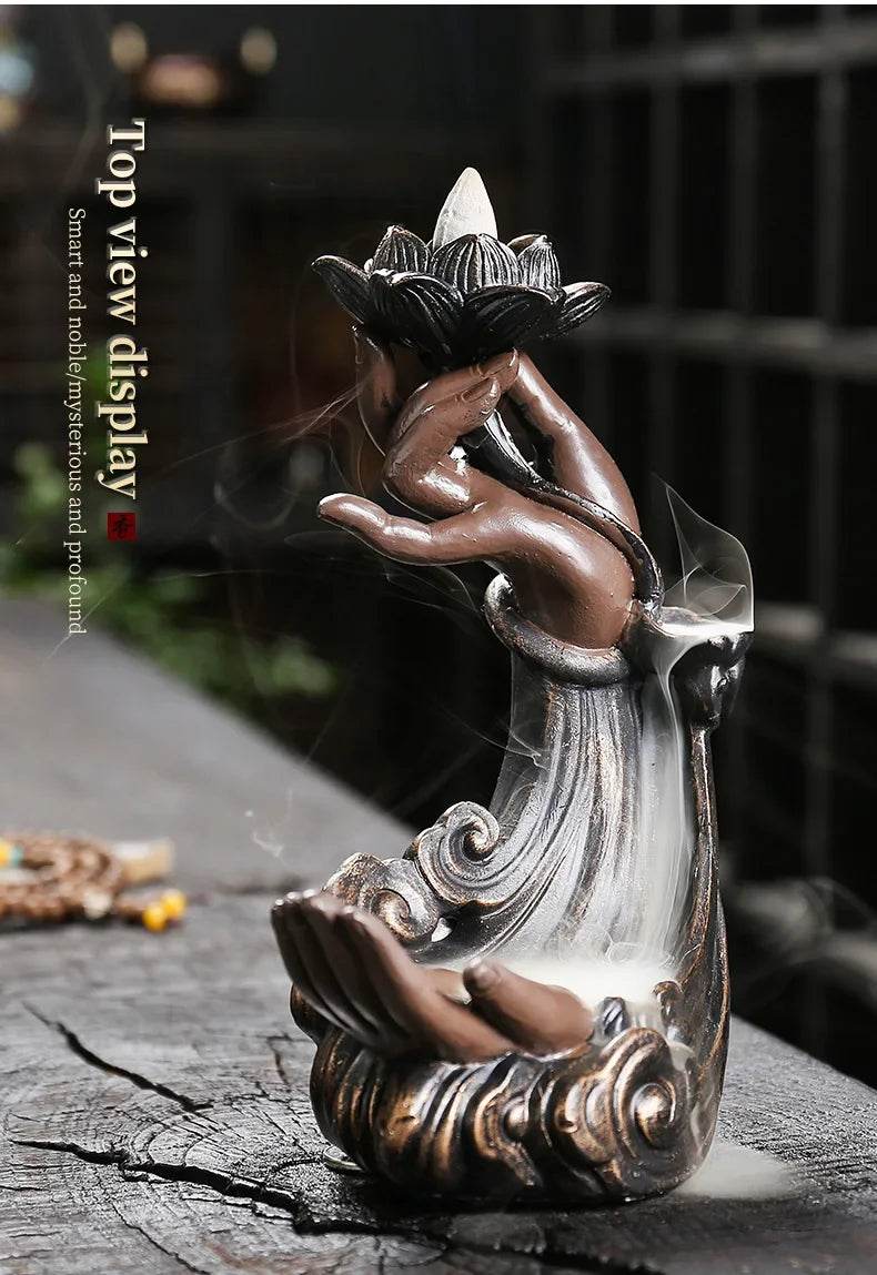 Backflow Incense Burner Waterfall Statue for Aromatherapy and Relaxation