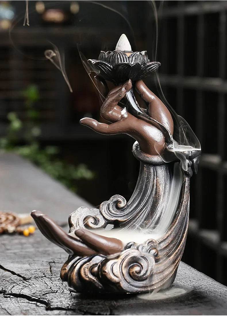 Backflow Incense Burner Waterfall Statue for Aromatherapy and Relaxation