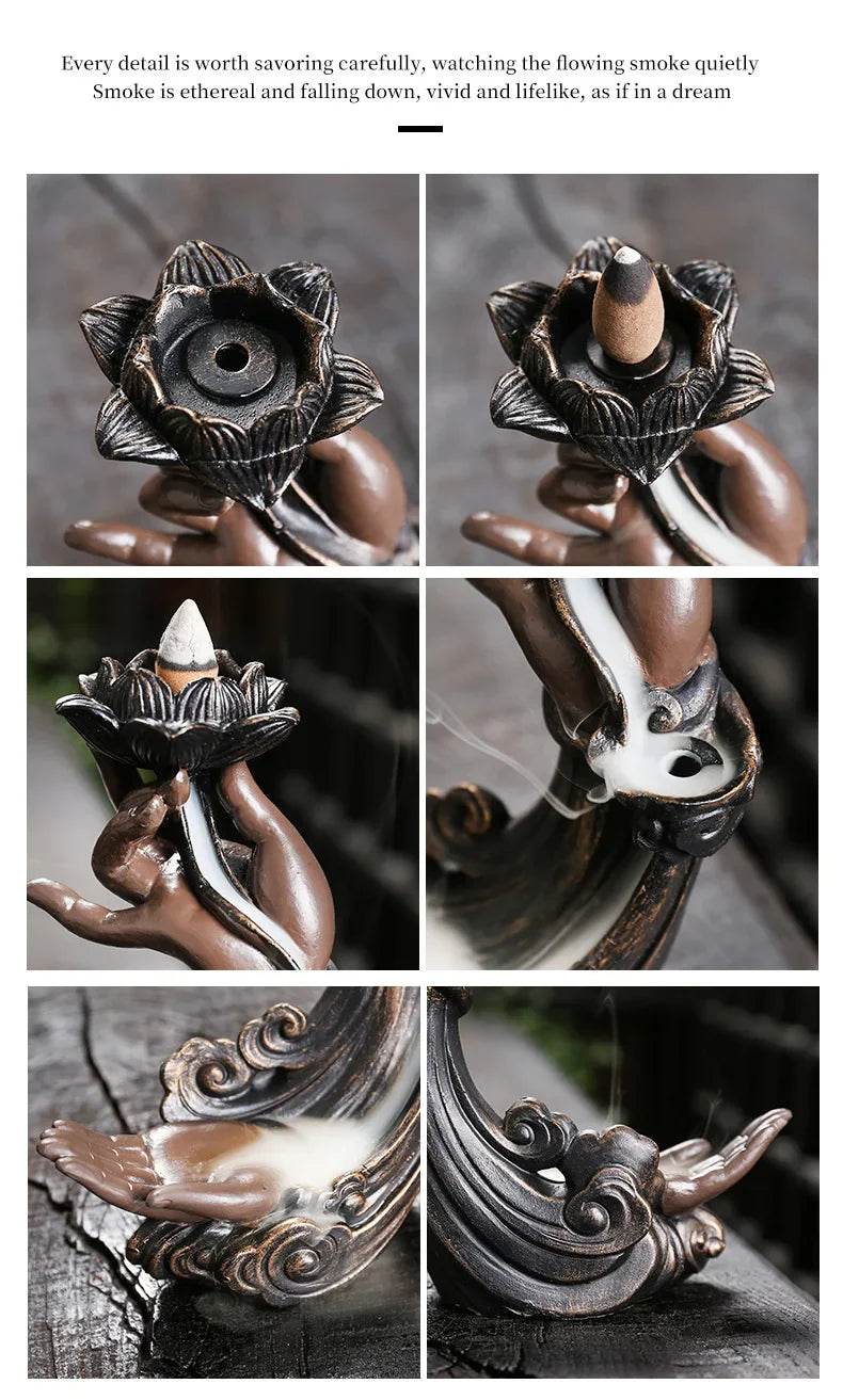 Backflow Incense Burner Waterfall Statue for Aromatherapy and Relaxation