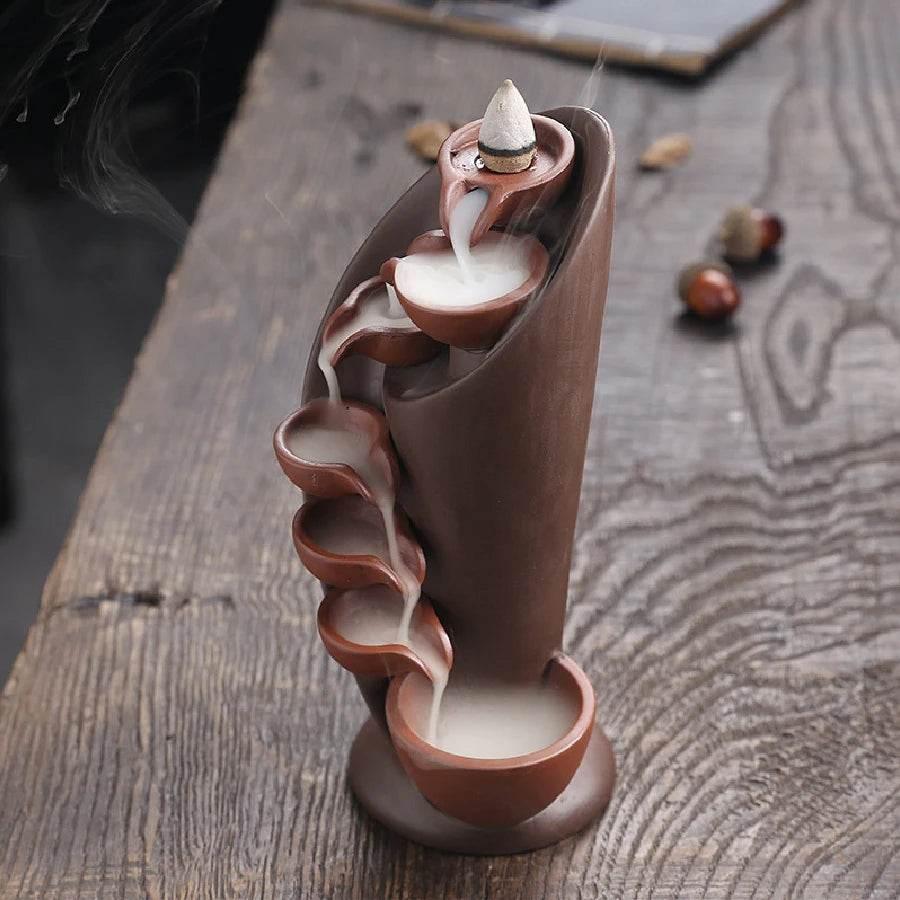 Handcrafted Thai Backflow Incense Burner Bracket – Sacred Waterfall Decor for Spiritual Harmony & Air Purification