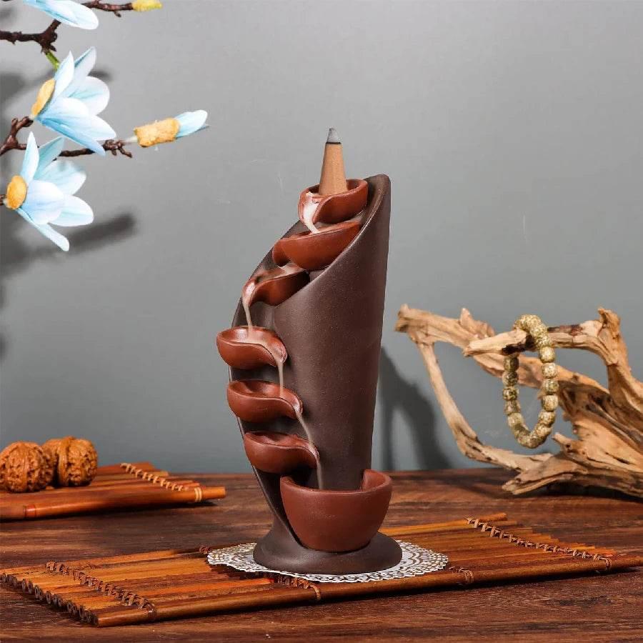 Handcrafted Thai Backflow Incense Burner Bracket – Sacred Waterfall Decor for Spiritual Harmony & Air Purification