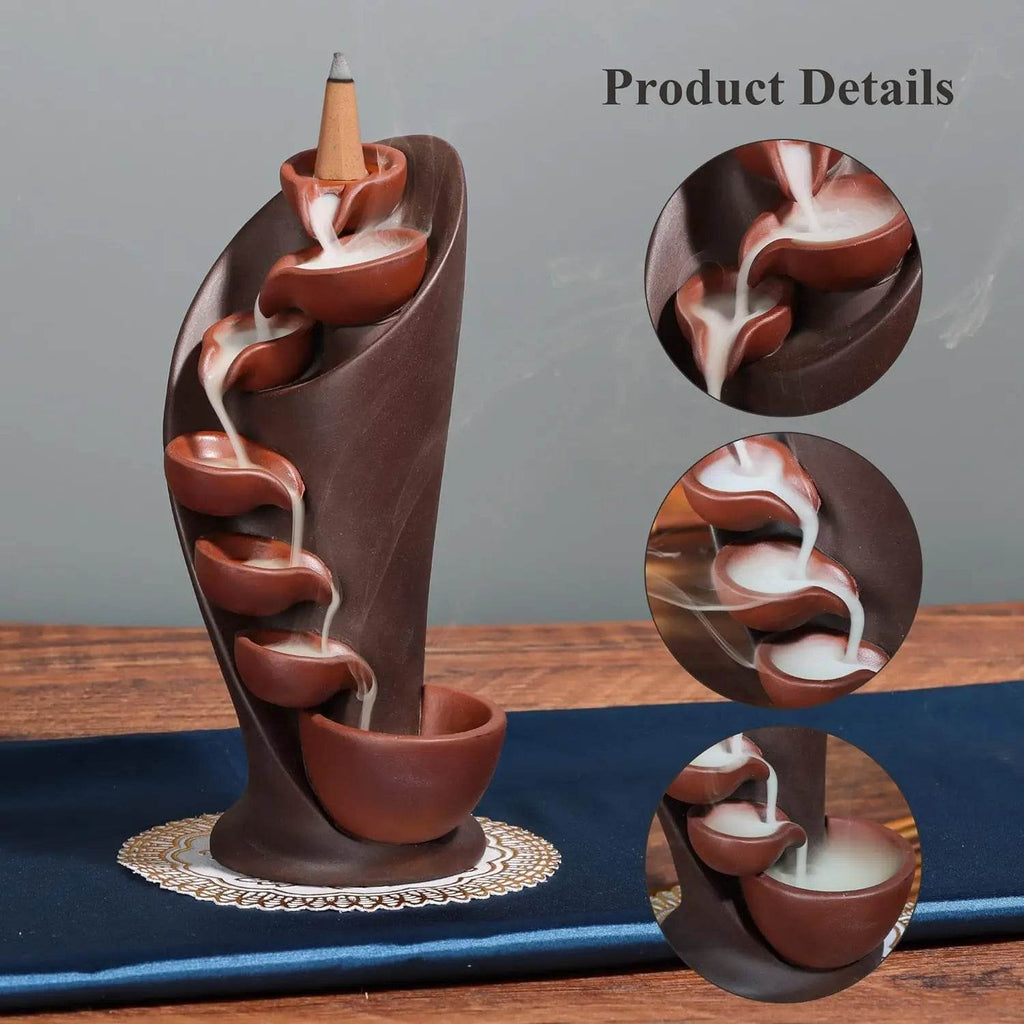 Handcrafted Thai Backflow Incense Burner Bracket – Sacred Waterfall Decor for Spiritual Harmony & Air Purification