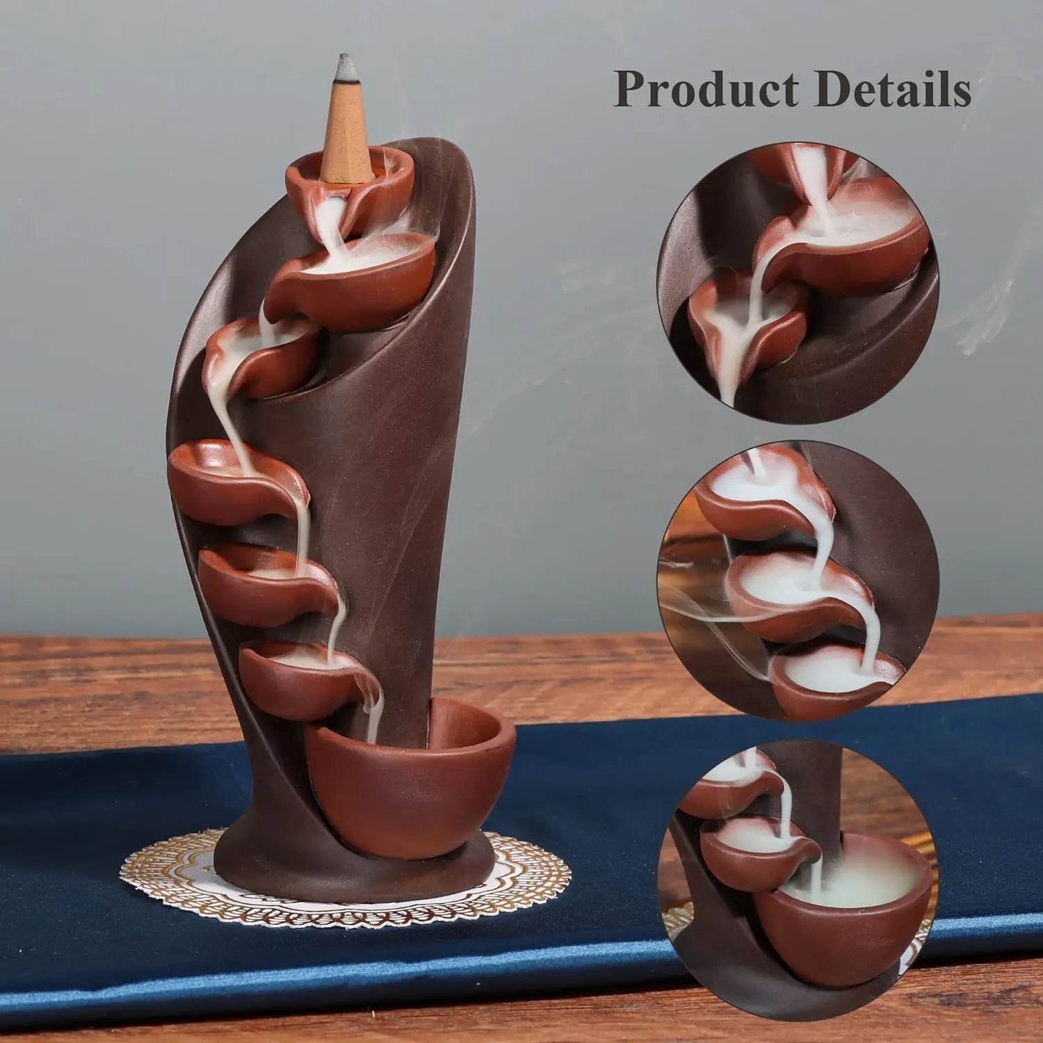 Handcrafted Thai Backflow Incense Burner Bracket – Sacred Waterfall Decor for Spiritual Harmony & Air Purification