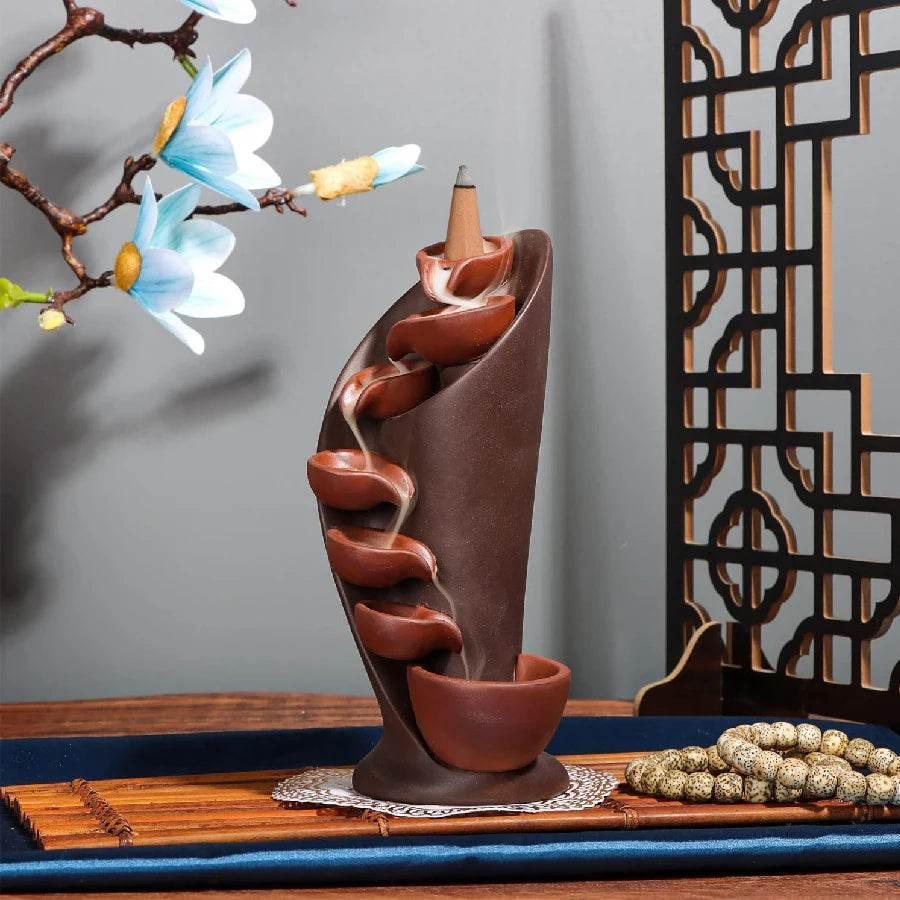 Handcrafted Thai Backflow Incense Burner Bracket – Sacred Waterfall Decor for Spiritual Harmony & Air Purification