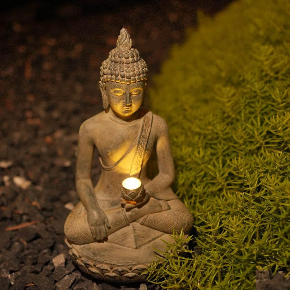 Solar Powered Buddha Garden Statue with LED Light